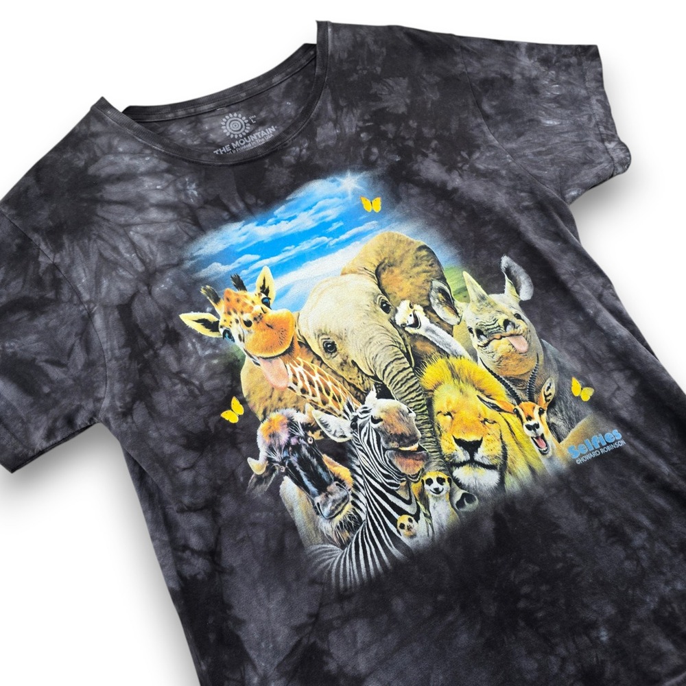 The Mountain Selfies Animal T Shirt Mens L Gray Tie Dye Cotton Howard Robinson